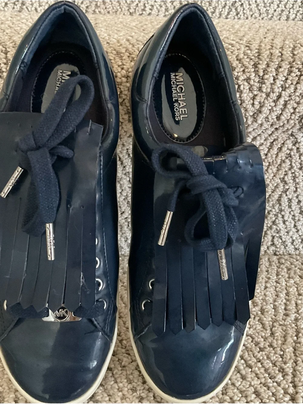 Michael Kors Navy Patent Kiltie Sneakers with Tassel